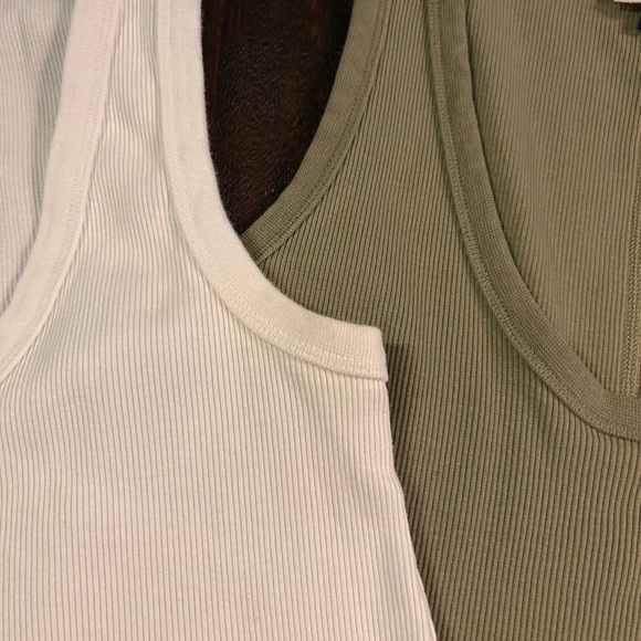 Classic Ribbed Cotton White and Olive Green Tank Top Bundle - Picture 3 of 9